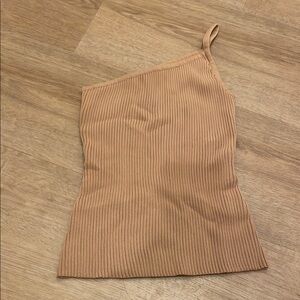 KEEPSAKE the Label Tan Ribbed One-Shoulder knit top tank